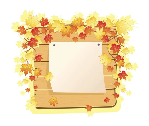 秋天的叶子放在有文字空间的木板上 — 图库矢量图片
