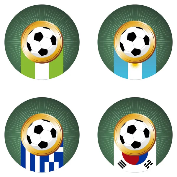 Ballons Football Drapeaux Avec Ballons Football — Image vectorielle