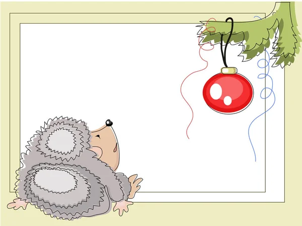 Cartoon Christmas Frame Cute Hedgehog Ball — Stock Vector
