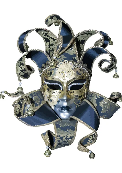 Masque Vénitien Avec Masque Carnaval Isolé Dans Fond Blanc — Image vectorielle