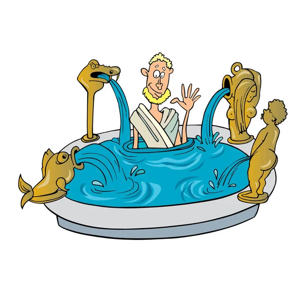 Cartone Animato Illustrazione Uomo Nuoto Con Una Vasca Bagno Antuque — Vettoriale Stock