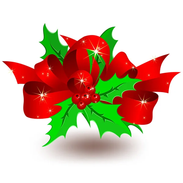 Красный Цветок Рождественские Украшения Ягодами Холли — стоковый вектор
