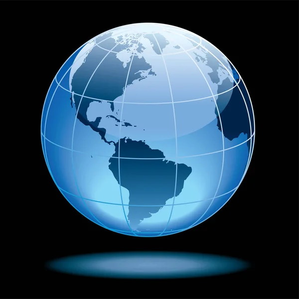 Blå Glob Med Världskarta Vektor Illustration — Stock vektor