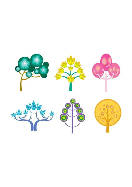 Набор Цветовых Векторных Деревьев Шаблон Логотипа — стоковый вектор
