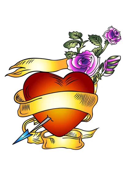 Coeur Avec Une Flèche Des Fleurs Illustration Vectorielle — Image vectorielle