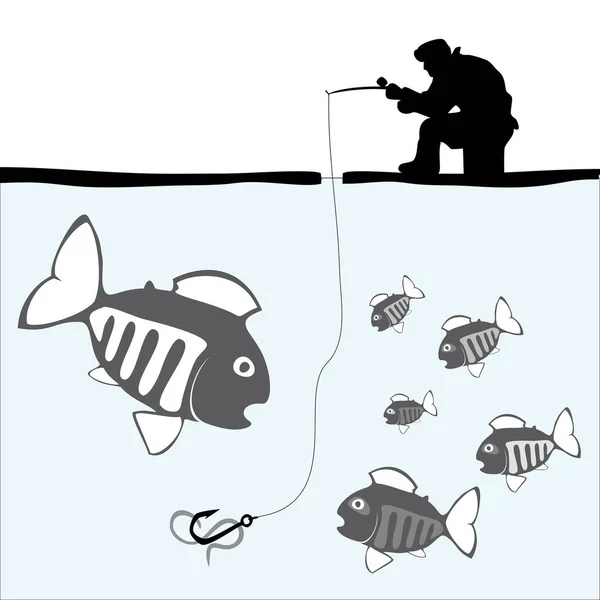 Pesca Invierno Sobre Hielo Ilustración Vectorial — Vector de stock