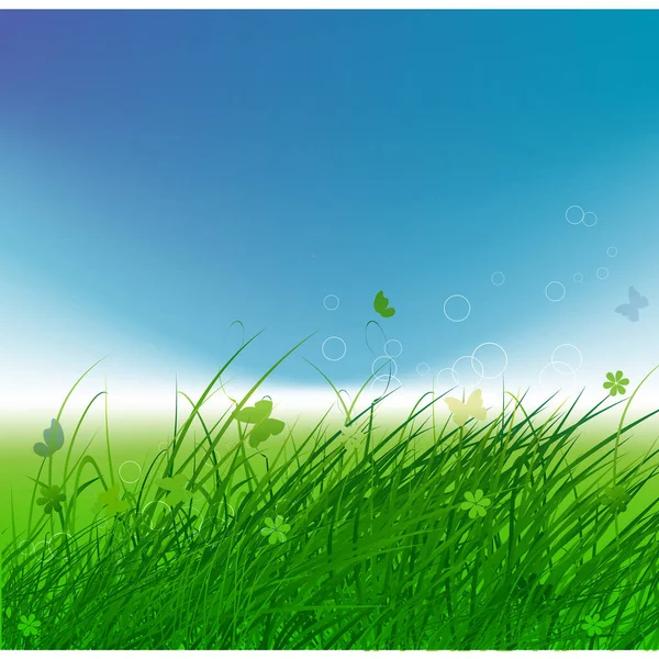 spring background with grass and butterflies
