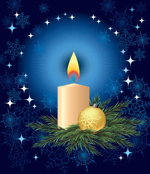 Christmas Card Burning Candle Vector Illustration Your Design — Stock Vector