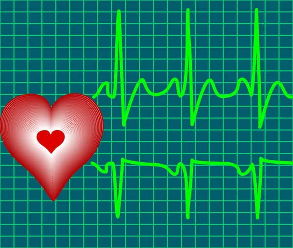 Καρδιά Καρδιογράφημα Και Κόκκινη Καρδιά Στο Παρασκήνιο — Διανυσματικό Αρχείο