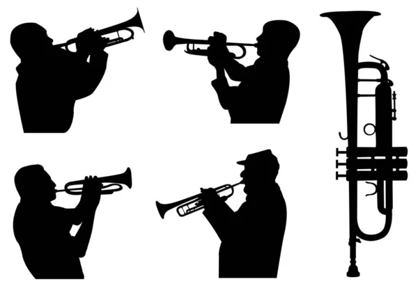 Silhouette Men Playing Musical Instruments — Stock Vector