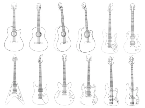 Guitarras Eléctricas Establecidas Aislado Ilustración Vectorial — Archivo Imágenes Vectoriales