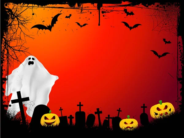 Fondo Halloween Con Calabaza Cementerio — Vector de stock