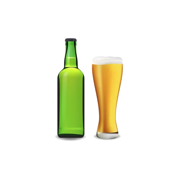 Garrafa Realista Cerveja Fria Isolada Fundo Branco —  Vetores de Stock