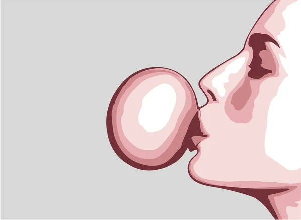 Femme Soufflant Bulle Gomme Vecteur Illustration — Image vectorielle