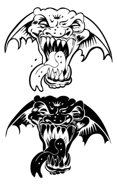 Zwei Wütende Und Böse Aggressive Drachen Mit Scharfen Zähnen — Stockvektor