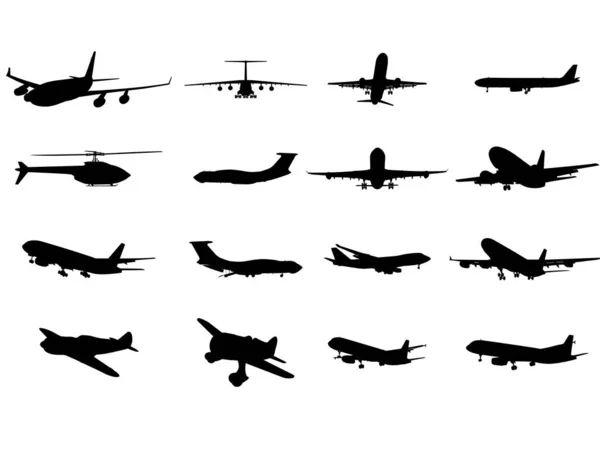 Vektor Schwarze Silhouetten Von Militärflugzeugen — Stockvektor