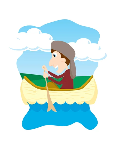 Menino Com Canoa Rio Ilustração Vetorial — Vetor de Stock