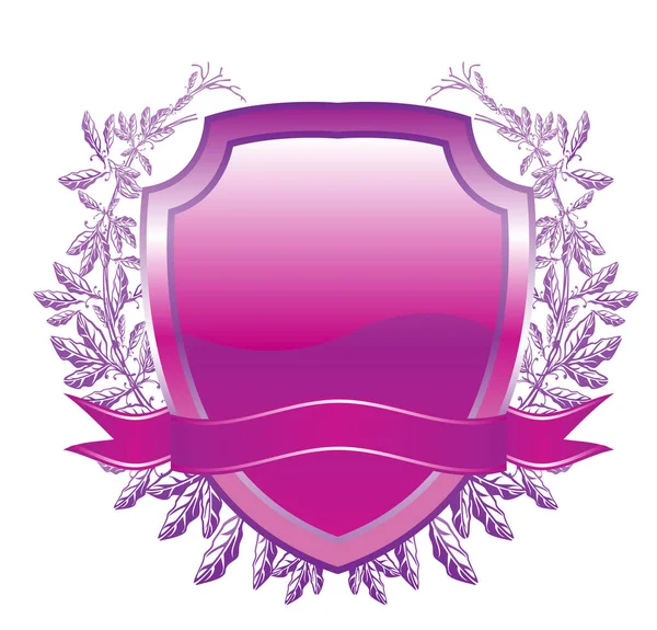 Розовый Щит Листьями Лентой — стоковый вектор