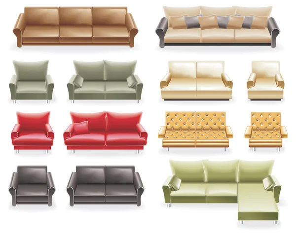 Set Dari Sofa Diisolasi Latar Belakang Putih - Stok Vektor