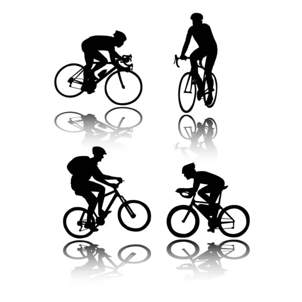 Uppsättning Cyklister Silhuetter — Stock vektor