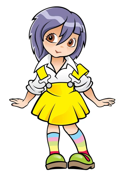 Cartoon Girl Anime Manga Character Isolated White Background Vector Illustration — Stock Vector