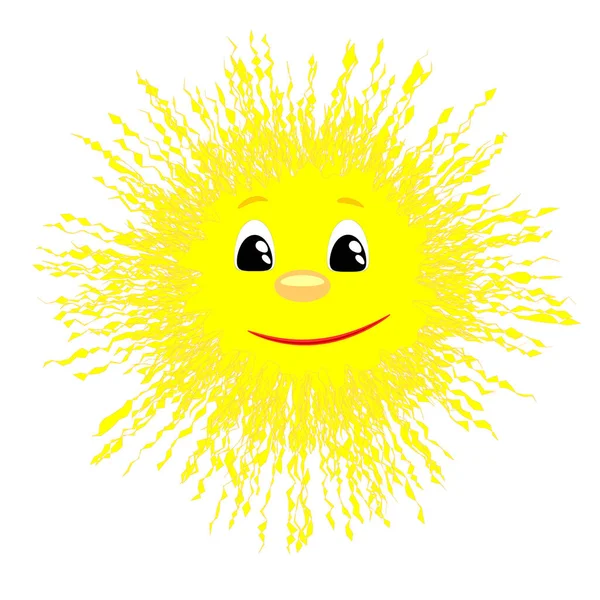 Vetor Amarelo Sol Com Sorriso Fundo Branco Ilustração Vetorial — Vetor de Stock