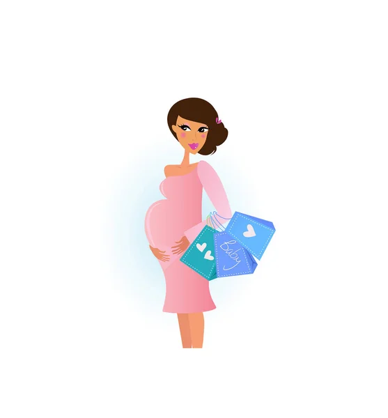 Mujer Embarazada Con Regalos Vector Ilustración Diseño Simple — Archivo Imágenes Vectoriales