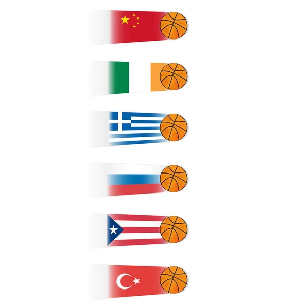 Sada Ikon Basketbalu Tvaru Světových Vlajek — Stockový vektor