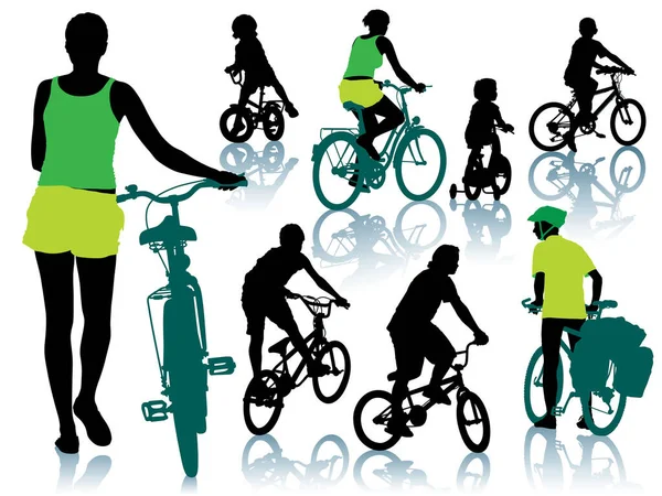 Vector Set Cyclists Silhouettes People — Stock Vector