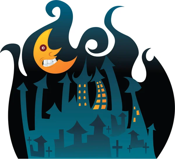 Halloween Fundo Com Assustador Lua Castelo — Vetor de Stock