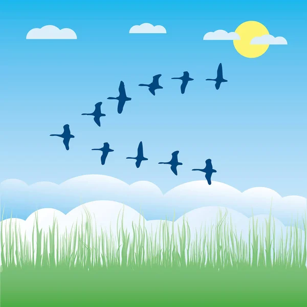Vector Image Birds Flock Flying Sky — Stock Vector