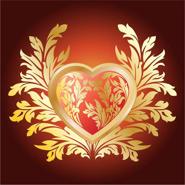 Coração Com Ornamento Floral Elementos Dourados — Vetor de Stock