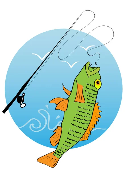 卡通鱼和钩的图解 — 图库矢量图片