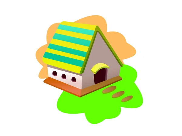 Maison Verte Avec Toit Style Dessin Animé Illustration Vectorielle Isolée — Image vectorielle