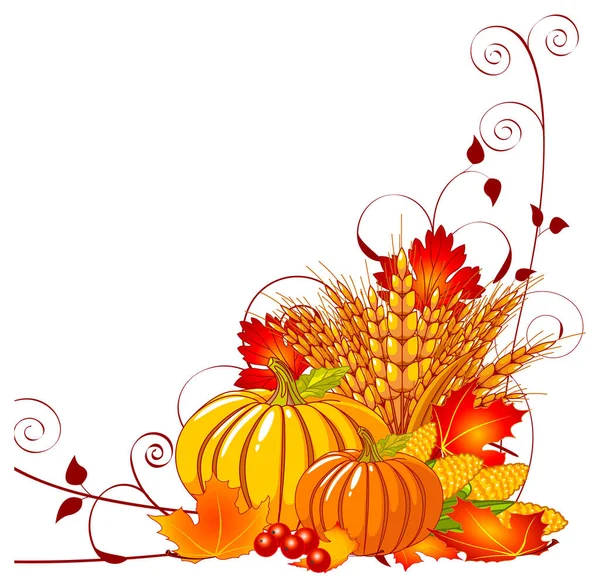 Vector Autumn Background Pumpkin Leaves Flowers Thanksgiving Day Autumn Harvest — Stock Vector