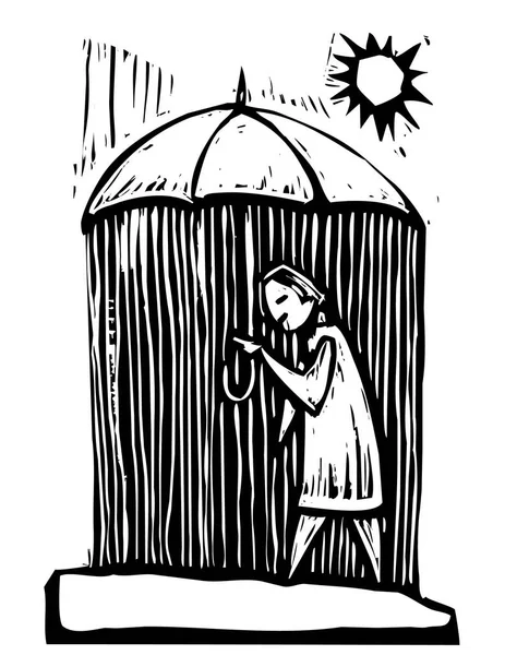 Vector Ilustración Dibujada Mano Una Chica Con Paraguas — Vector de stock