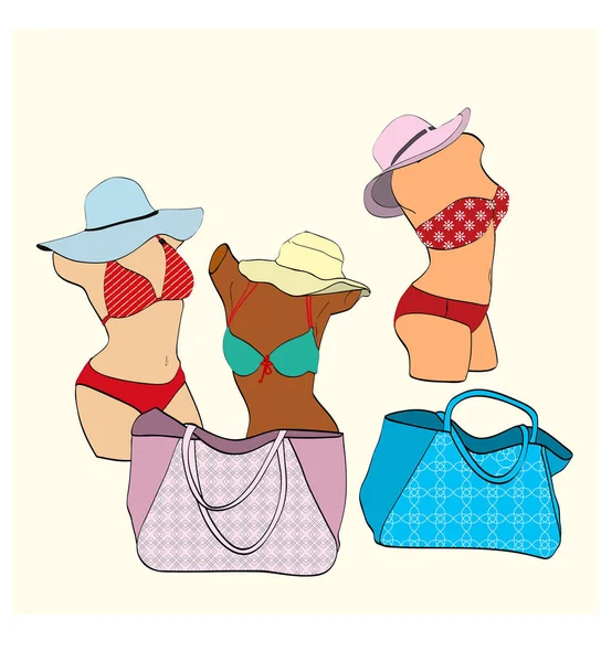 Set Female Models Summer Clothes — Stock Vector