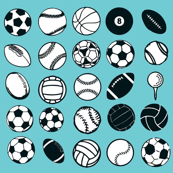 Ensemble Icônes Balles Sport Illustration Vectorielle — Image vectorielle