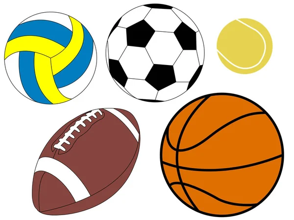 Conjunto Diferentes Bolas Esportivas Ilustração Vetorial Design Simples —  Vetores de Stock