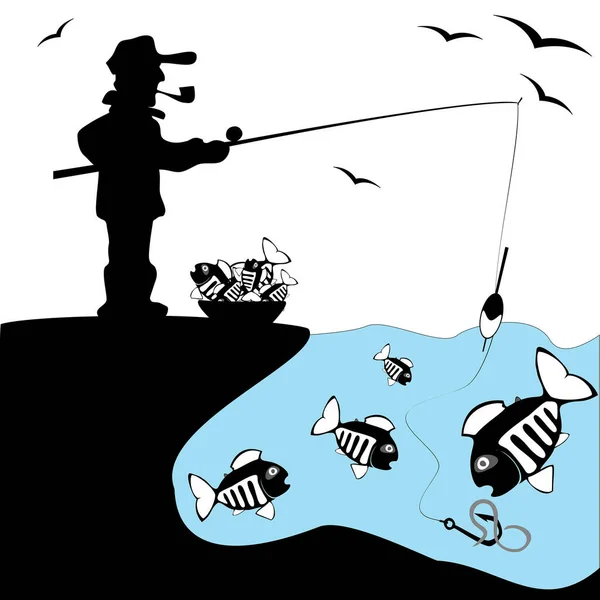 Pescatore Disegno Semplice Illustrazione Vettoriale — Vettoriale Stock