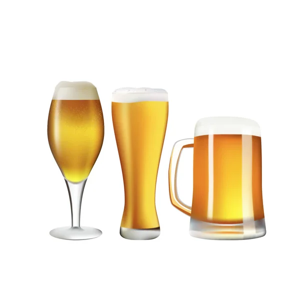 Ilustração Vetorial Copos Cerveja Com Espuma —  Vetores de Stock