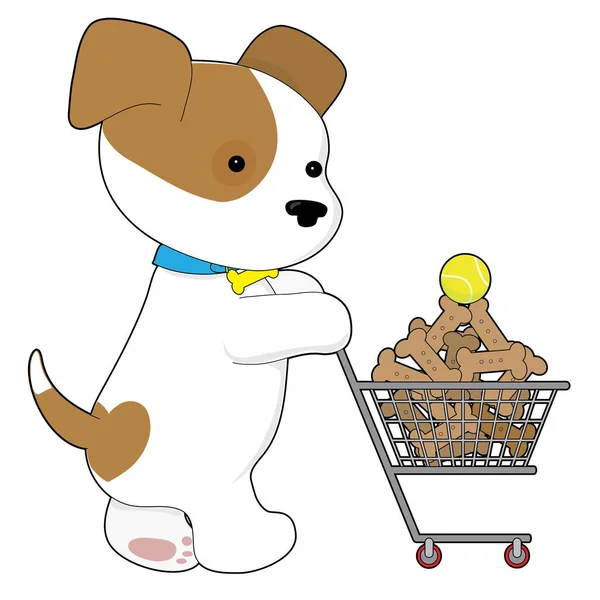 Desenho Animado Cão Com Carrinho Ilustração Vetorial Design Simples — Vetor de Stock
