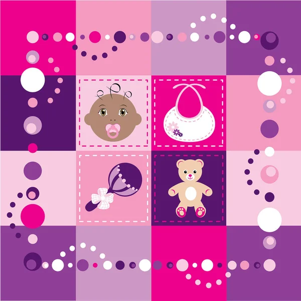 Vector Illustration Baby Girl Quilt Patchwork Sewing Background — Stock Vector