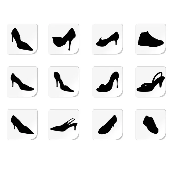 Conjunto Iconos Zapatos Negros Ilustración Vectorial — Vector de stock