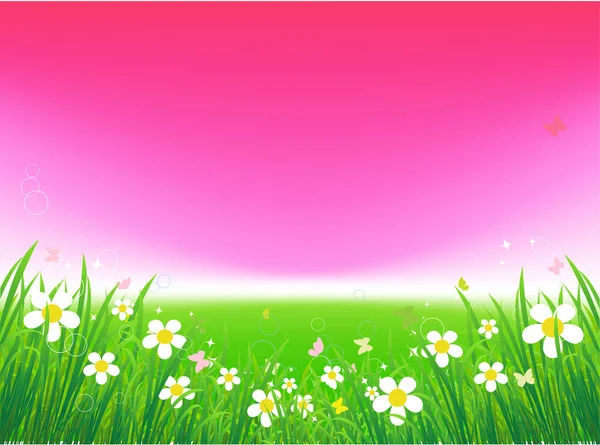 summer background with grass and flowers, vector