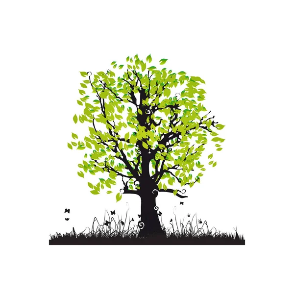 Δέντρο Και Φύλλα Διανυσματική Απεικόνιση Σχεδιασμό — Διανυσματικό Αρχείο