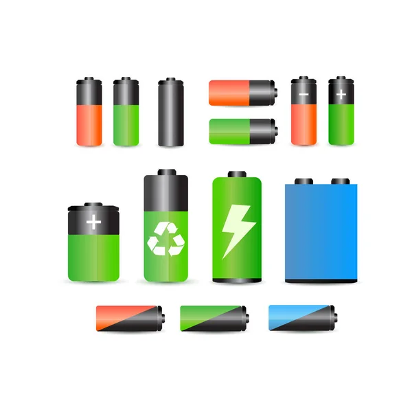 Baterias Conjunto Ícones Estilo Plano —  Vetores de Stock