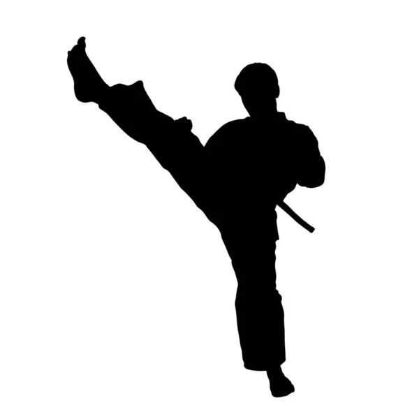 Silueta Del Hombre Practicando Karate Sobre Fondo Blanco — Archivo Imágenes Vectoriales