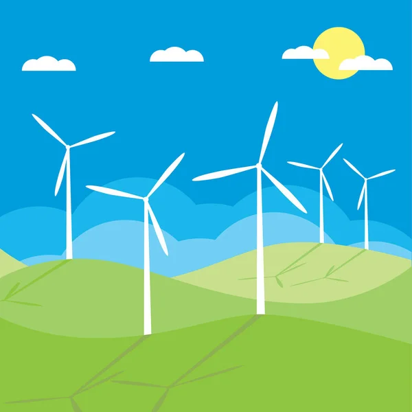 Wind Turbines Field Vector Illustration — Stock Vector