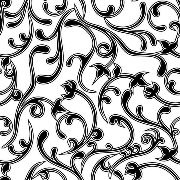 seamless pattern with black and white floral elements, vector illustration